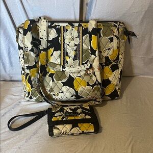Vera Bradley Yellow and Black Floral Tote Set